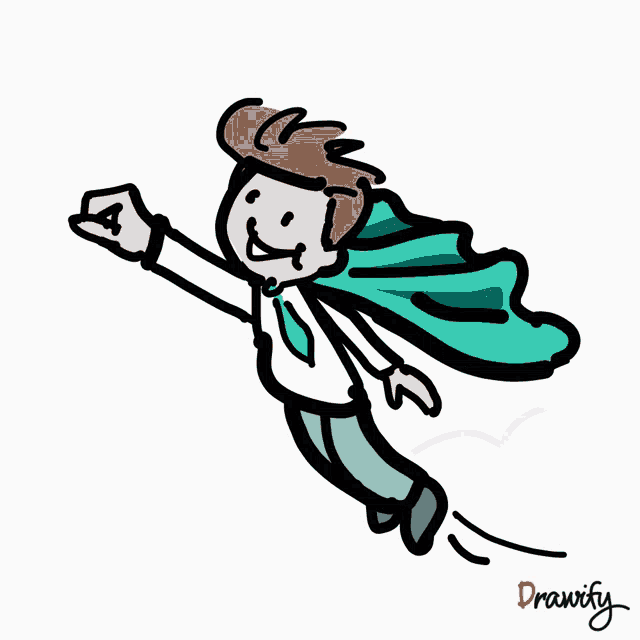 a drawing of a man in a cape with the word drawing below him