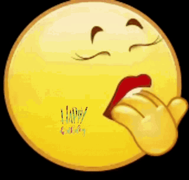 a yellow smiley face with its eyes closed and tongue sticking out .