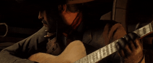 a man in a cowboy hat is playing an acoustic guitar .