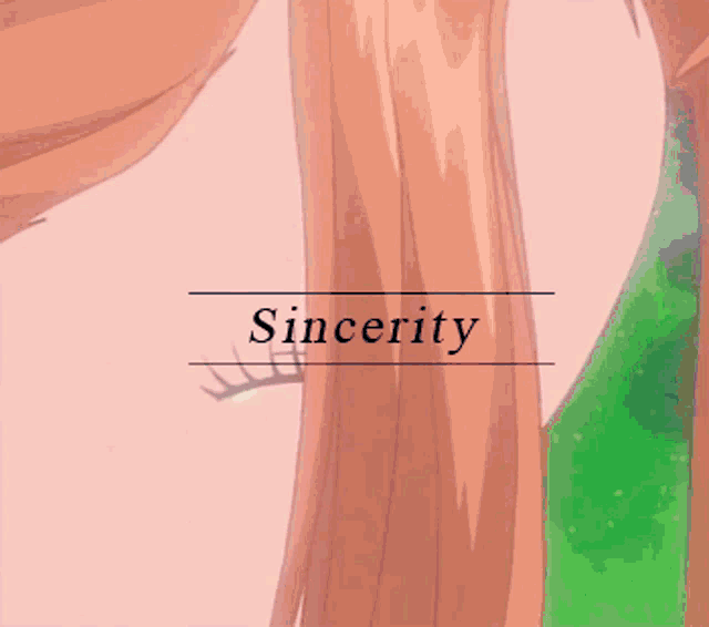 a close up of a girl 's face with the word sincerity written above it