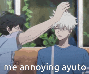 a cartoon of a man slapping another man 's head with the words me annoying ayuto