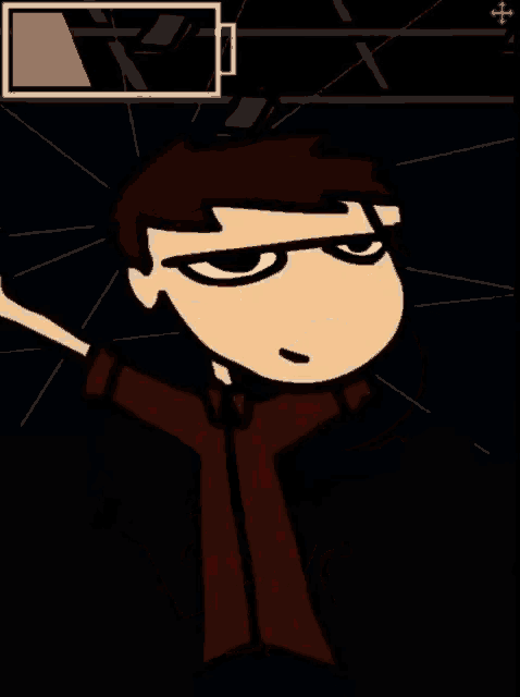 a cartoon of a man holding a red cup with the letter g visible