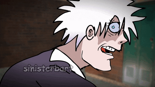 a cartoon of a man with white hair and the name sinisterbart