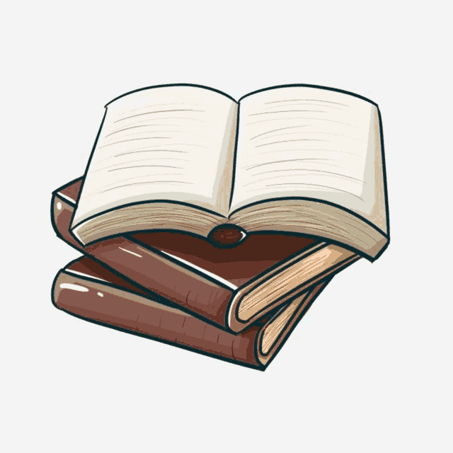 a stack of books with one being open