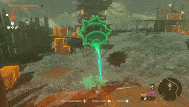 a video game screen shows a huge explosion and says select character to attach