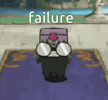 a cartoon character is standing on a rug with the word failure written on it