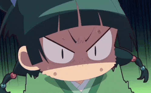 a close up of a cartoon character with a very angry face