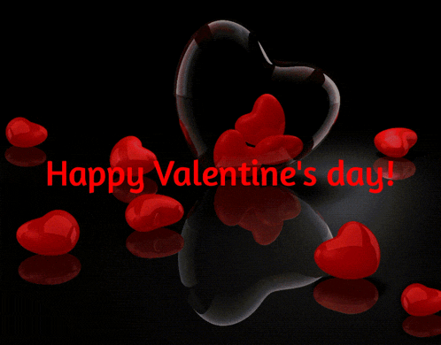 a black background with red hearts and the words happy valentine 's day on it