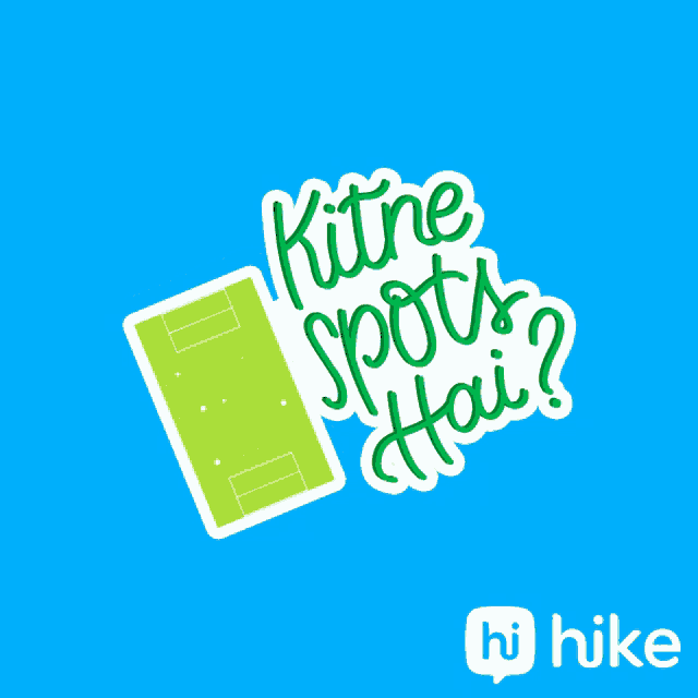 a blue background with a sticker that says " kitne spots hai " on it