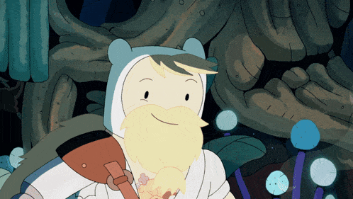 a cartoon character with a beard is smiling in front of a tree
