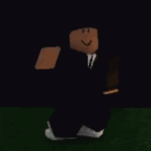 a roblox character in a suit and tie is dancing in the grass