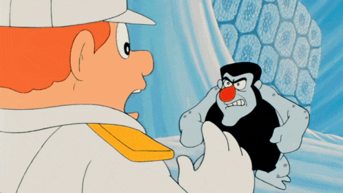a cartoon of a man standing next to a penguin