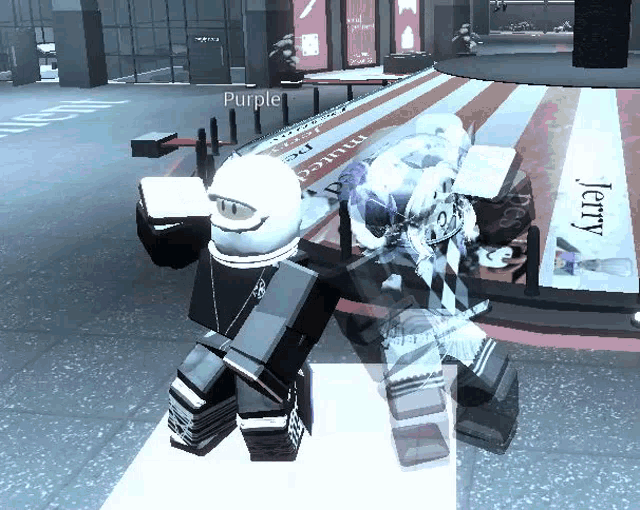 a person in a video game is standing in front of a sign that says " jerry "