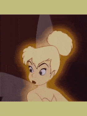 a cartoon of tinkerbell with a surprised expression on her face .