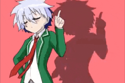 a cartoon of a boy in a green suit and tie giving the middle finger .