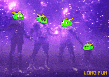 a group of people holding hands with a purple background and the words long fun on the bottom