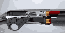 the inside of a shotgun is shown with bullets coming out of it