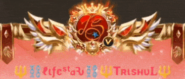a red and gold emblem with the number 15 in the center