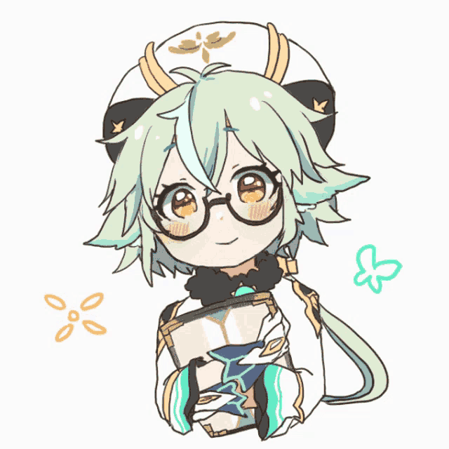 a drawing of a little girl with glasses and a hat