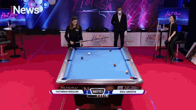 a pool table with the word news on the top