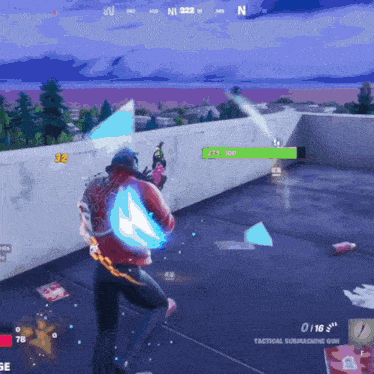 a screenshot of a video game shows a player with a tactical submachine gun