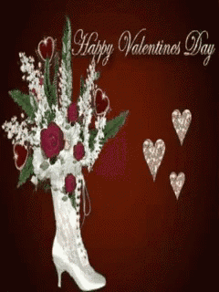 a valentine 's day card with a bouquet of flowers in a boot