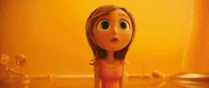 a cartoon doll is standing next to a white egg in a bathroom .