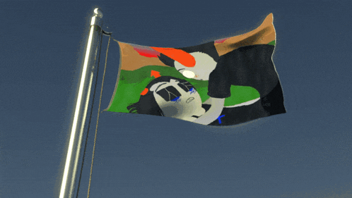 a colorful flag with a picture of a person crying