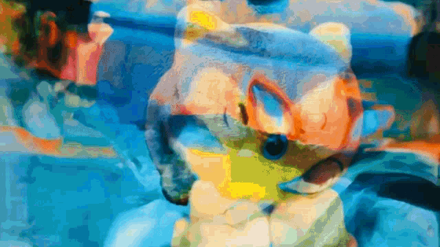 a painting of a dog with a blue background and a yellow nose