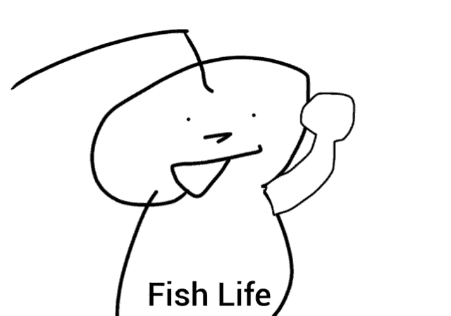 a black and white drawing of a person with the words fish life underneath it