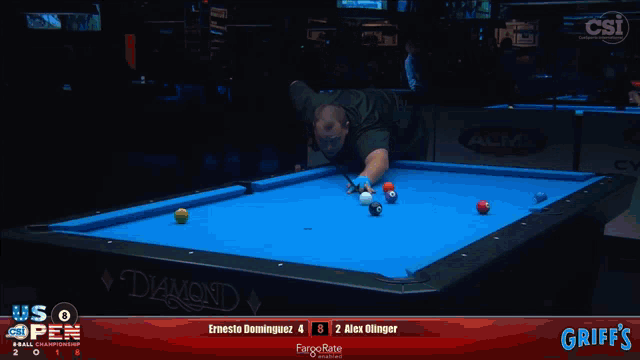 a pool table sponsored by griff 's and diamond