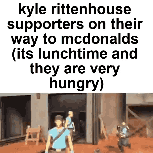 kyle rittenhouse supporters are on their way to mcdonald 's ( its lunchtime and they are very hungry )