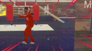 a person in a red devil costume is walking in a boxing ring .