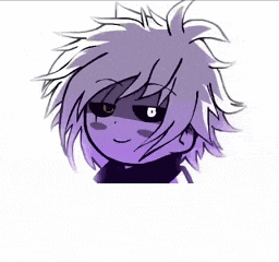 a drawing of a person with purple hair
