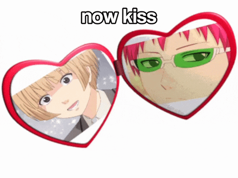 a heart shaped mirror with a picture of a boy and the words now kiss