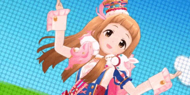 a cartoon girl with long hair is wearing a pink dress and a crown