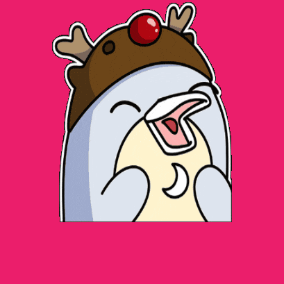 a cartoon penguin wearing a reindeer hat and a red nose
