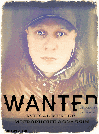 a wanted poster shows a man wearing headphones