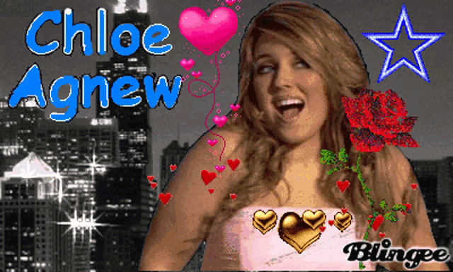 chloe agnew is surrounded by hearts and a star