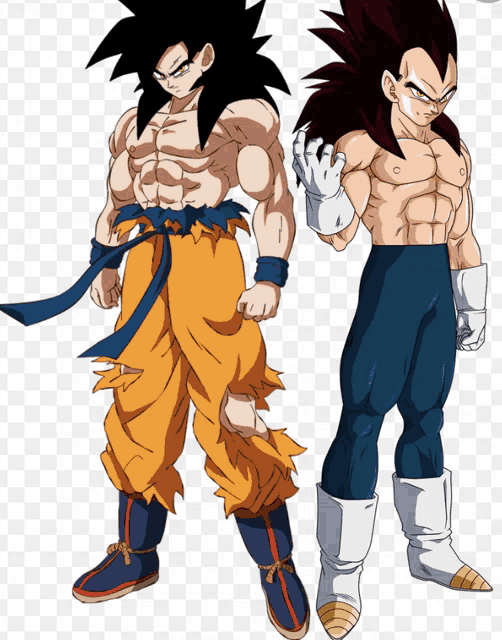 a drawing of goku and vegeta from dragon ball standing next to each other