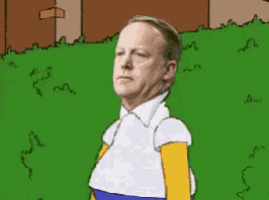 a cartoon of a man dressed as homer simpson is standing in the grass