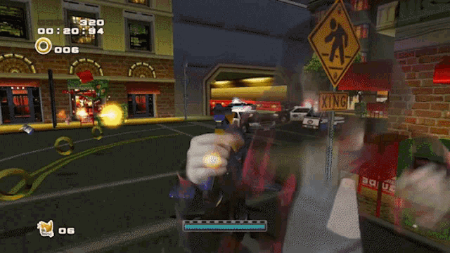 a sonic the hedgehog video game shows a man being chased by a police car