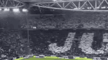 a soccer stadium with a crowd of people watching a game