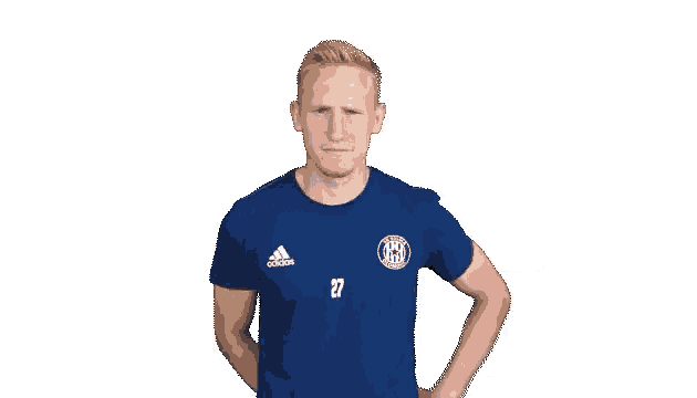 a man in a blue adidas shirt with the number 27 on it