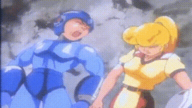 a man and a woman are standing next to each other in a video game .
