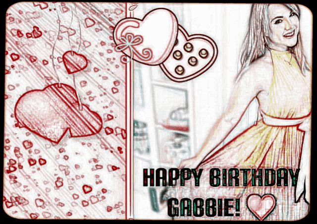 a drawing of a woman with the words happy birthday gabbie