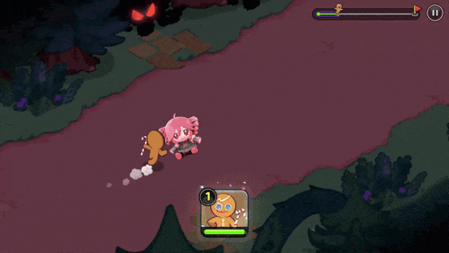 a screenshot of a video game with a gingerbread man and a pink bear