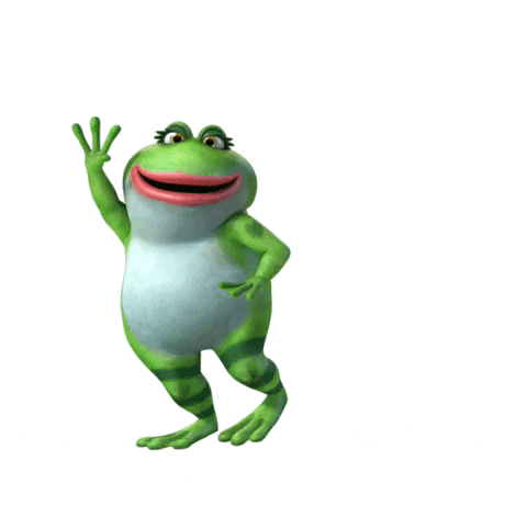 a cartoon frog with a pink lip is dancing