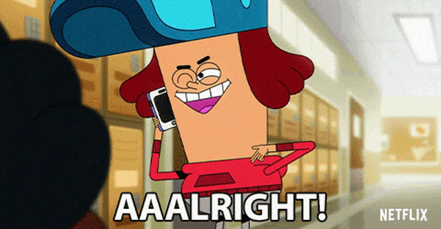 a cartoon character talking on a cell phone with the caption aaalright netflix