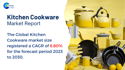 the global kitchen cookware market size registered a cagr of 6.80% for the forecast period of 2023 to 2030